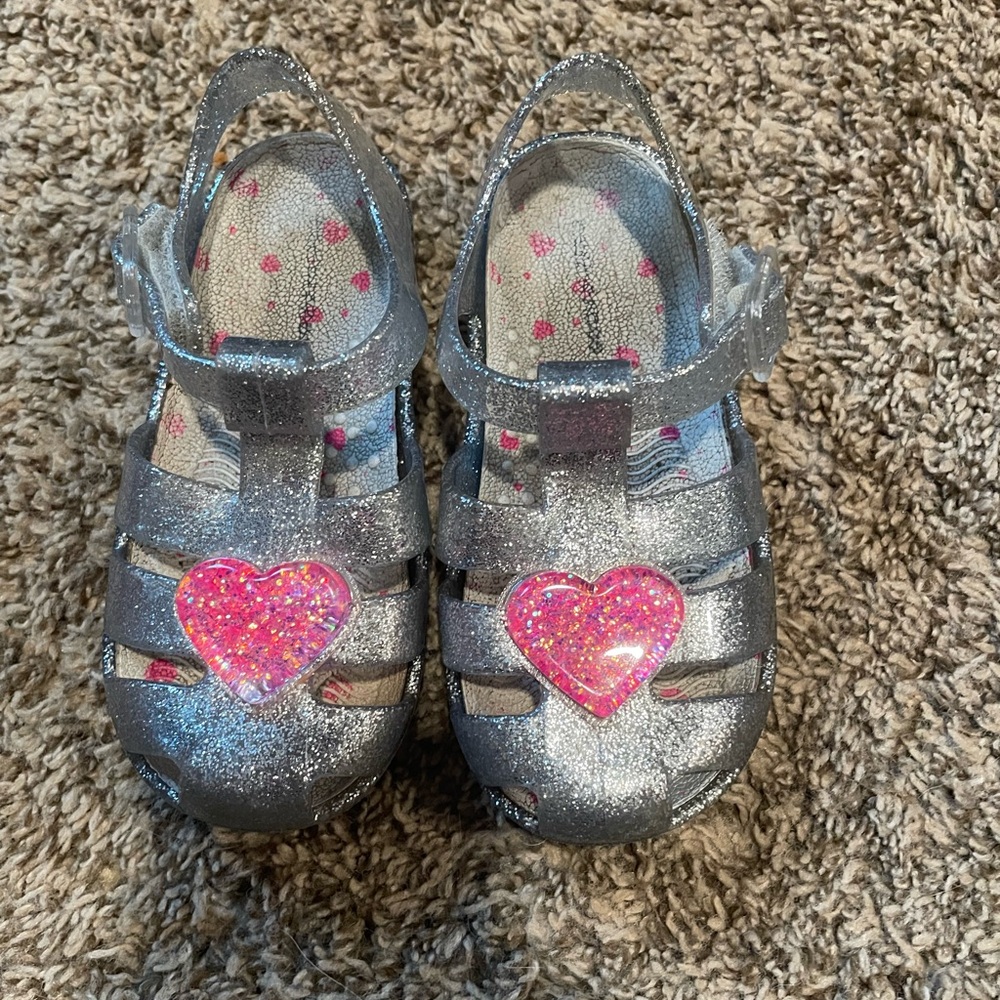 Sparkly Silver Kids Shoes with Pink Heart
